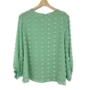 Ophelia Roe blouse Small mint green womens 3D polka dot bubble long sleeve shirt